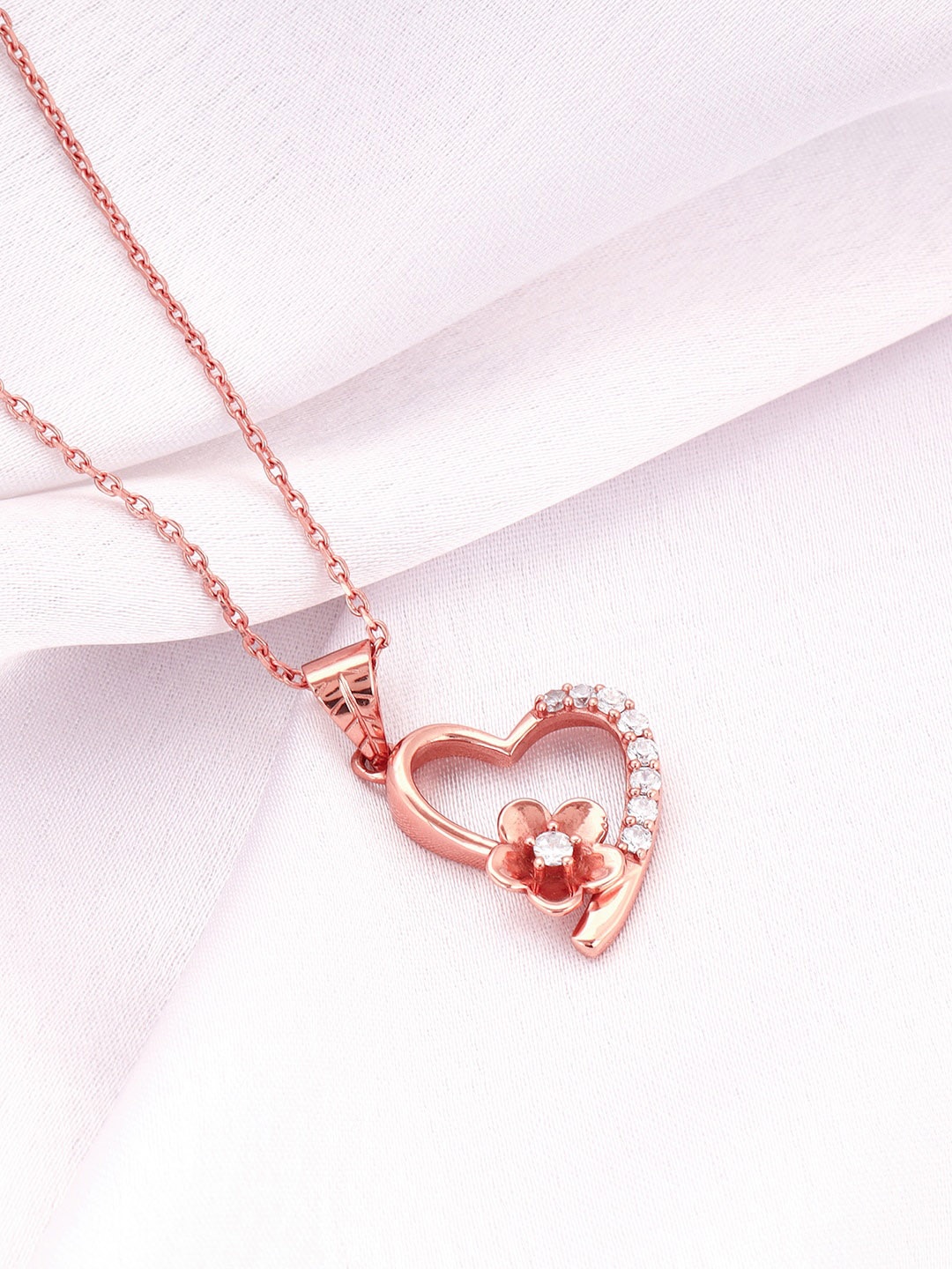

GIVA 925 Sterling Silver Rose Gold-Plated CZ Studded Pendant With Chain