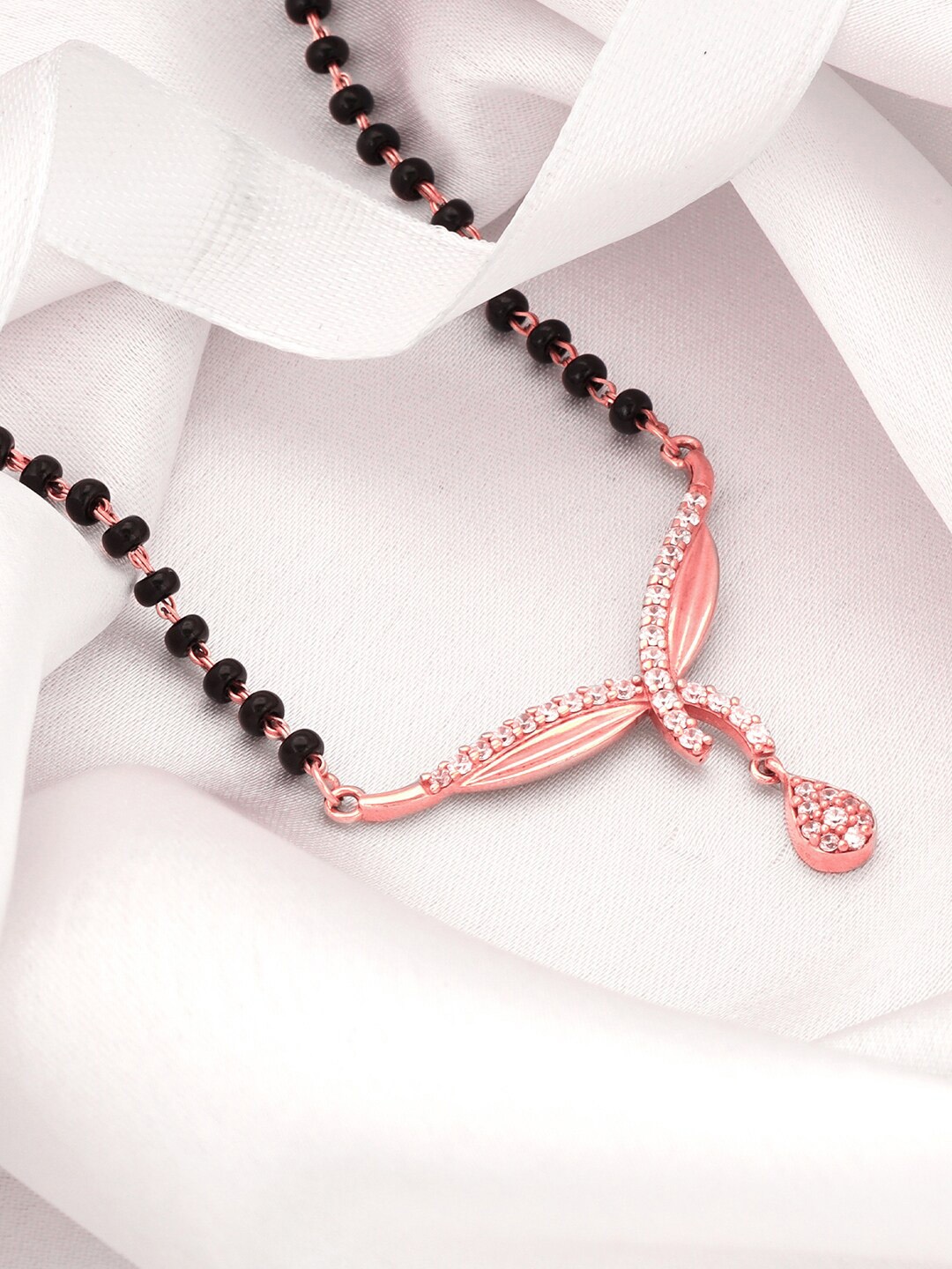 

GIVA 925 Sterling Silver Rose Gold-Plated Zircon-Studded Mangalsutra