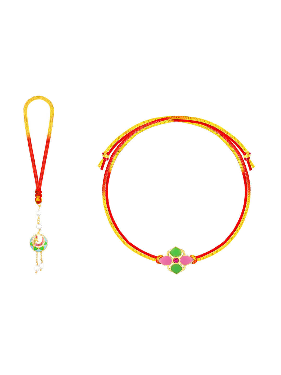 

GIVA Set Of 2 925 Sterling Silver Gold-Plated Stone-Studded Rakhi With Roli Chawal