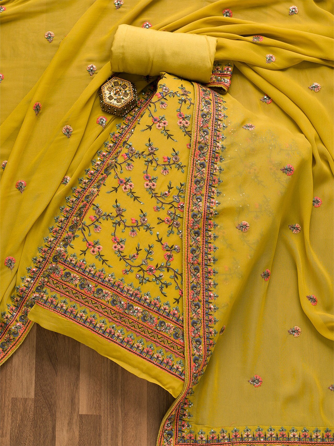

Koskii Floral Embroidered Unstitched Dress Material, Green