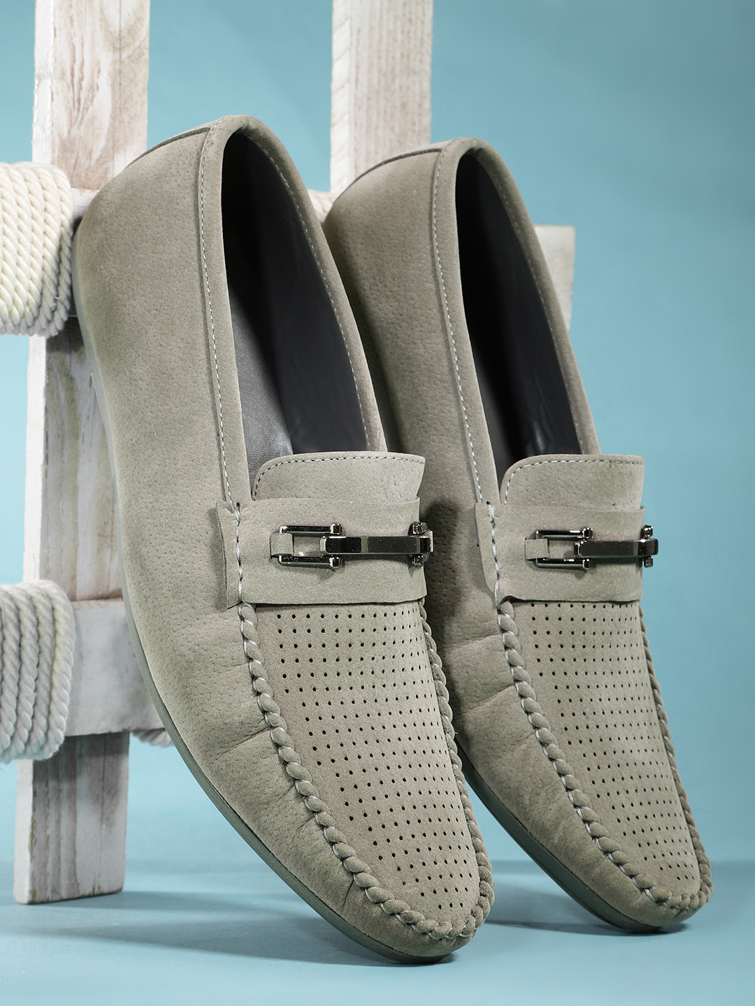 

Mast & Harbour Men Grey Perforations Loafers