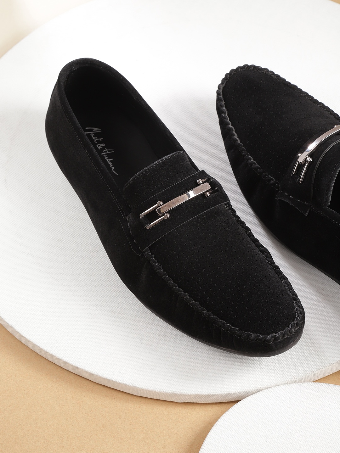 

Mast & Harbour Men Black Solid Loafers