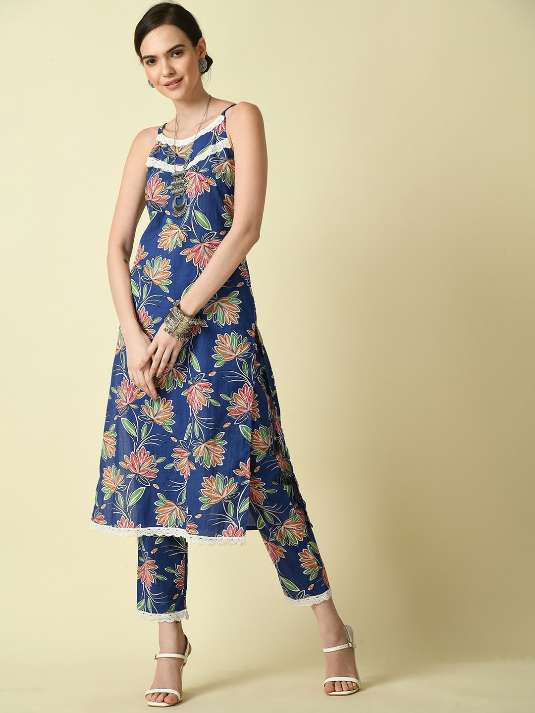 

Myshka Printed Block Print Anarkali Kurta, Blue