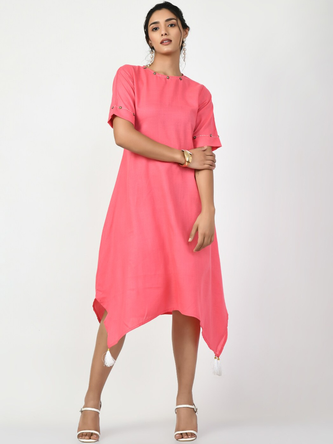 

Myshka A-Line Round Neck Pure Cotton Kurta, Pink