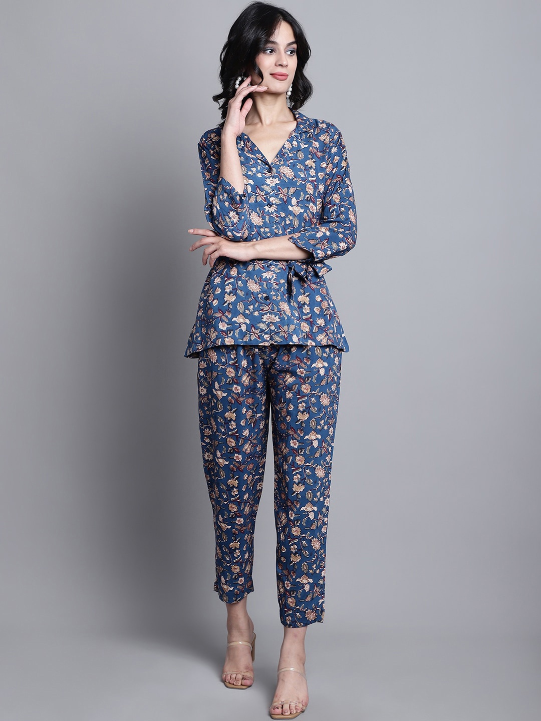 

KALINI Floral Printed Shirt With Trousers, Blue