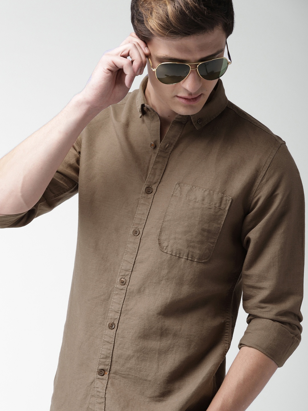 

Mast & Harbour Slim Fit Cotton Linen Shirt, Brown