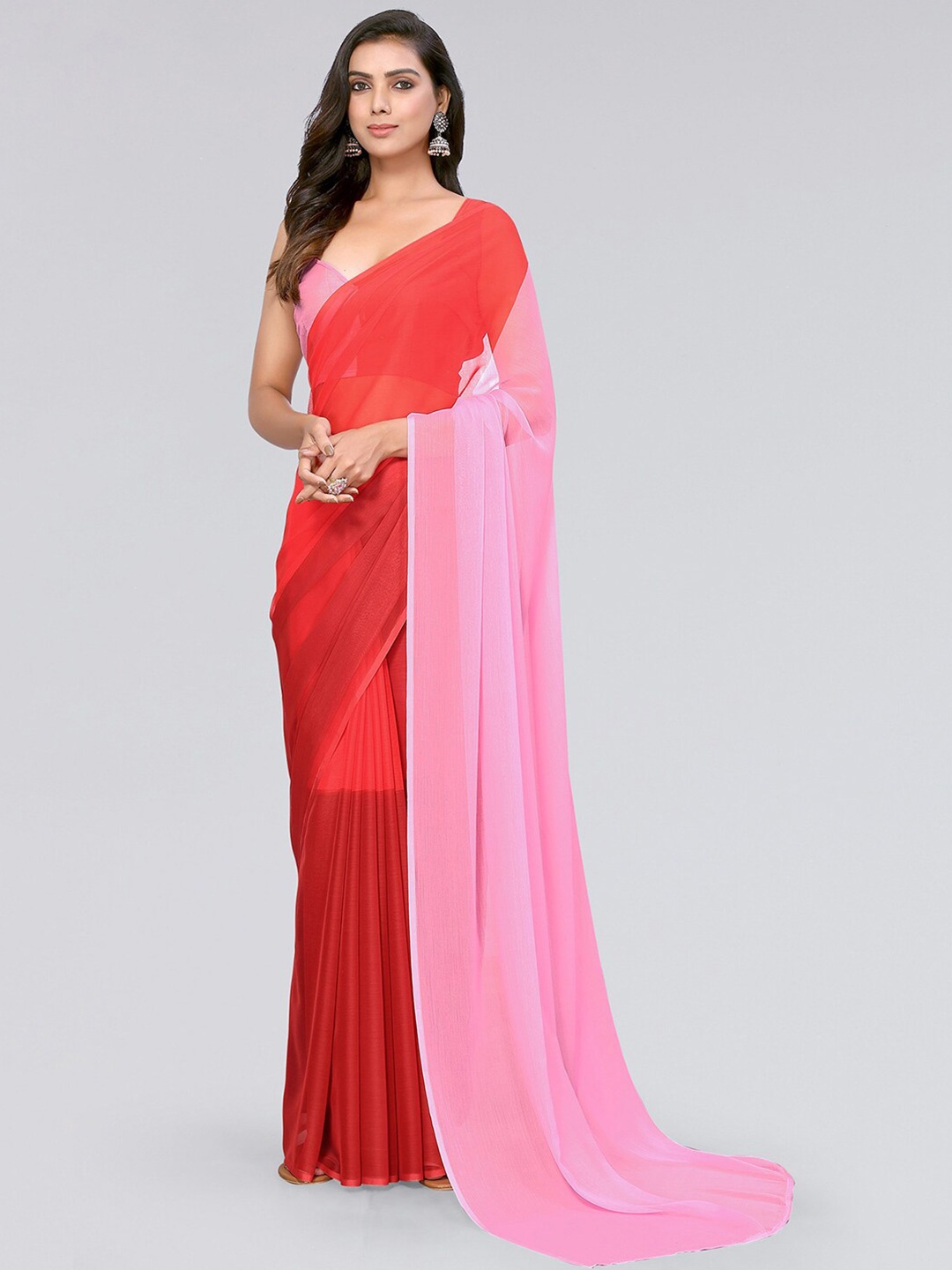 

Satrani Pink & Red Ombre Saree With Blouse Piece