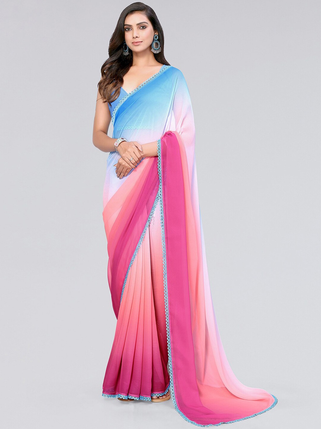 

Satrani Embellished Ombre Dyed Saree, Pink