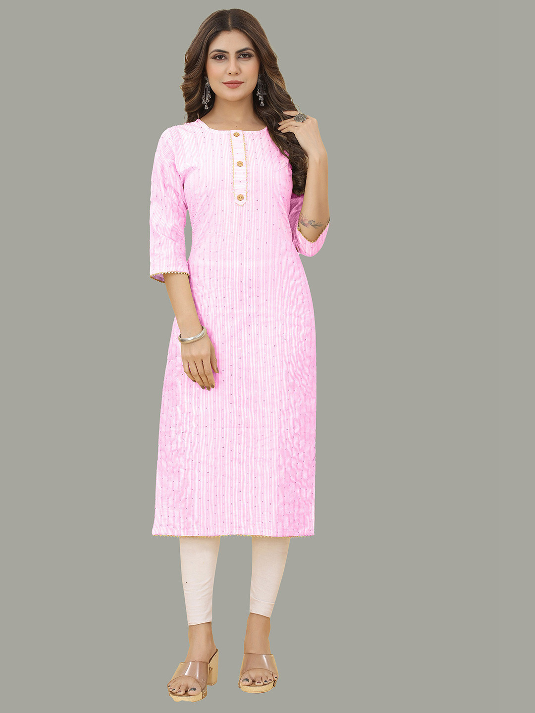 

BAESD Embroidered Straight Kurta, Pink