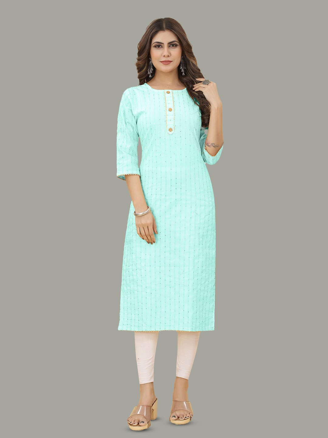 

BAESD Women Sea Green Embroidered Sequinned Kurta