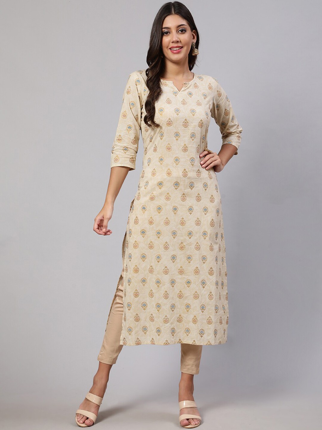 

Nayo Cream-Coloured Ethnic Motifs Printed Pure Cotton Kurta