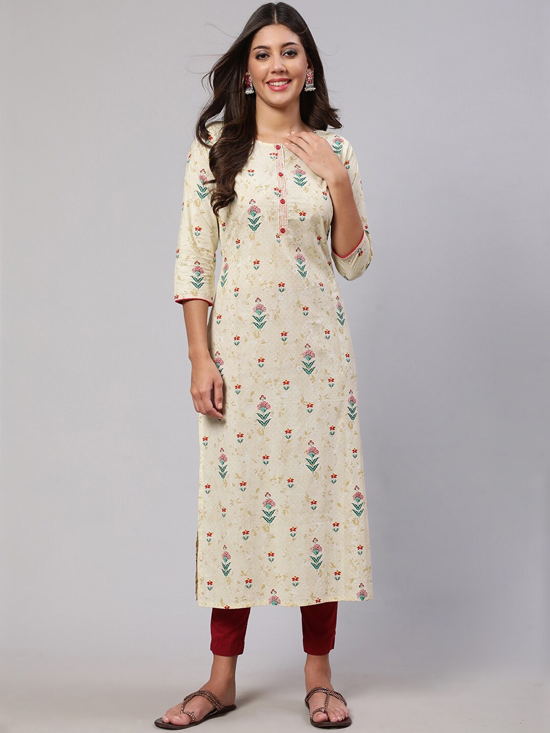 

Nayo Floral Printed Pure Cotton Kurta, Yellow