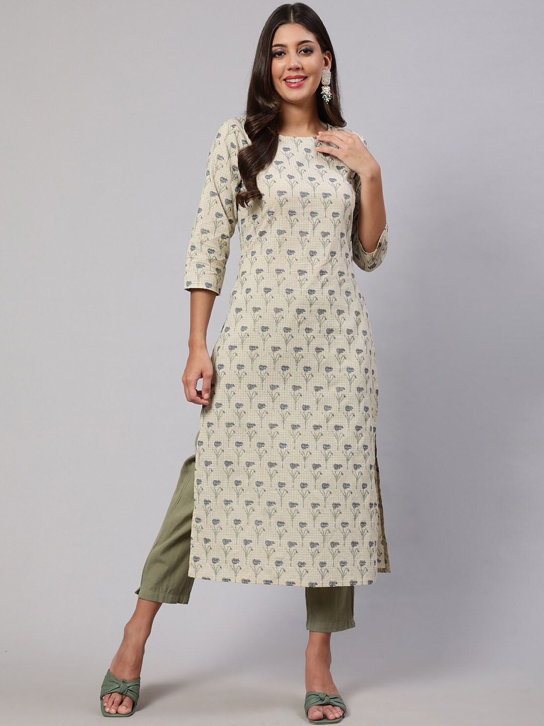 

Nayo Cream-Coloured Ethnic Motifs Printed Pure Cotton Kurta