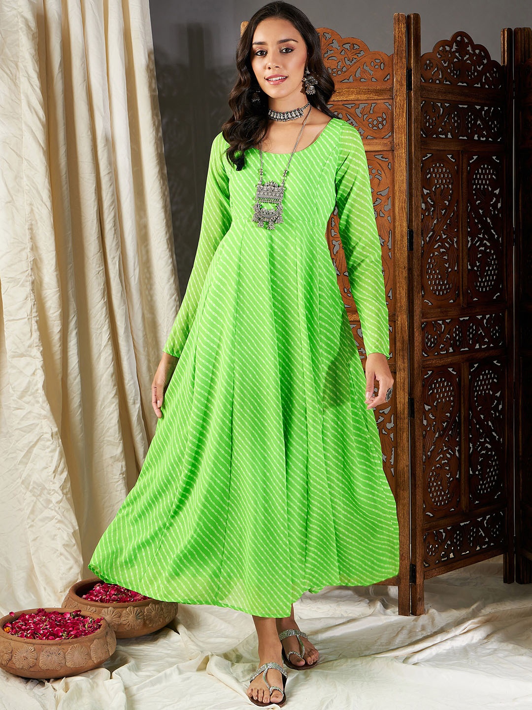 

Shae by SASSAFRAS Striped Fit & Flare Maxi Ethnic Dress, Green