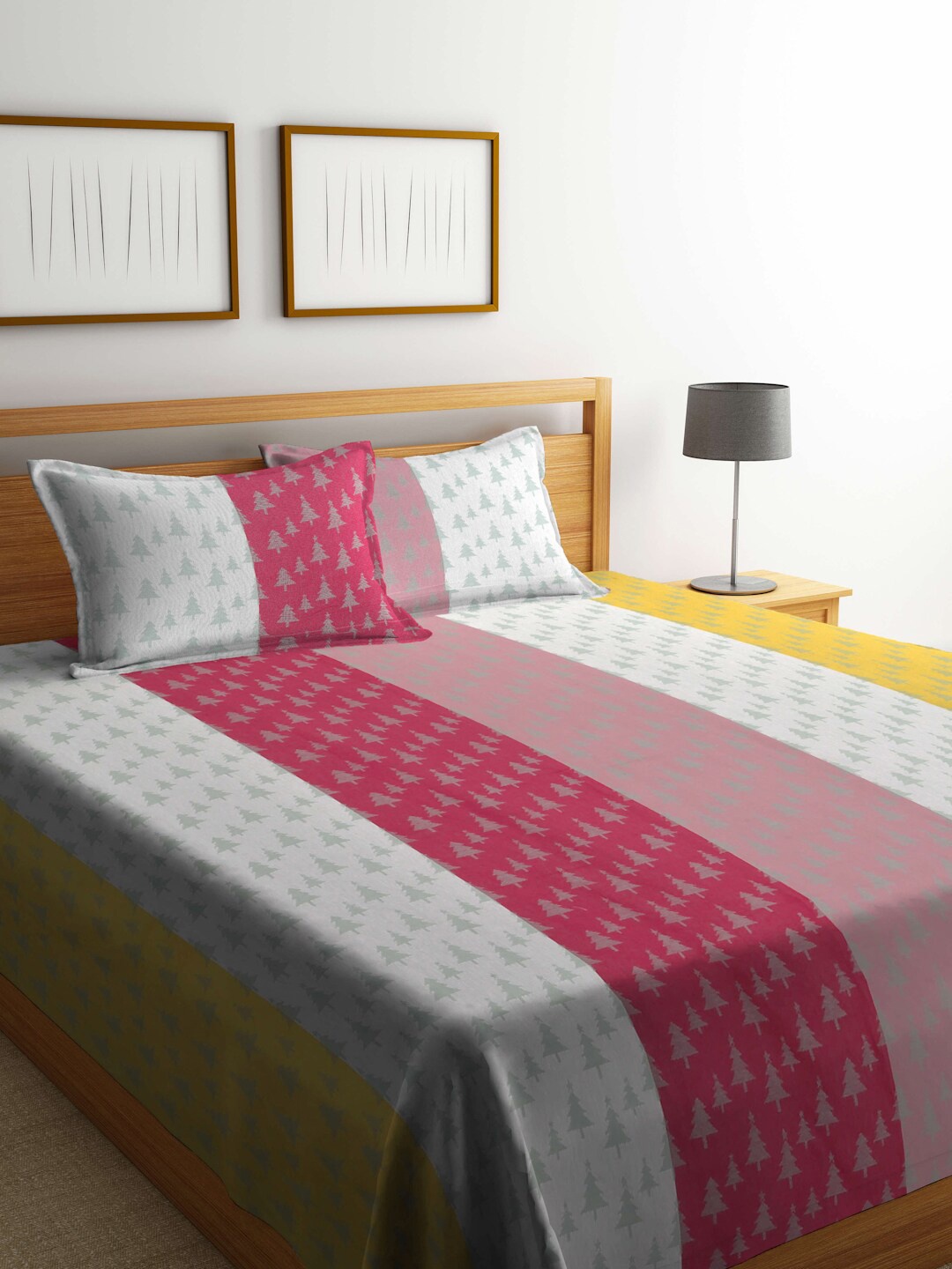 

FABINALIV Pink & White Woven Design Pure Cotton Double King Bed Cover & 2 Pillow Covers
