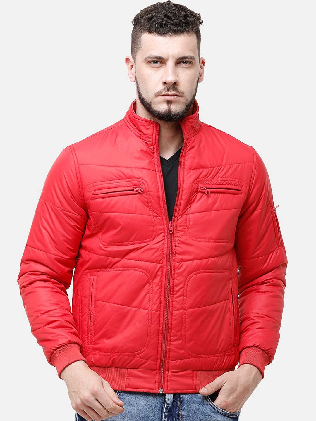 

HOUSE OF VEDAS High Neck Bomber Jacket, Red