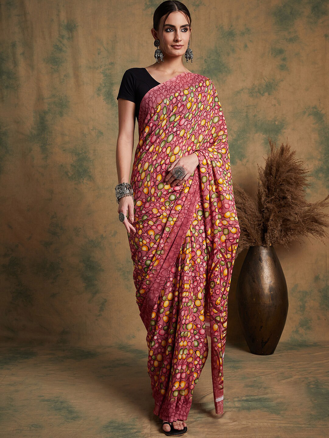 

Sangria Geometric Printed Saree, Peach