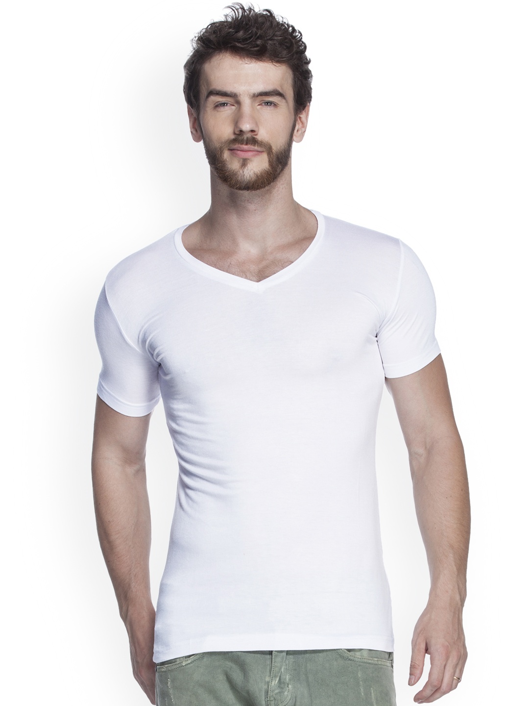 

Tinted Men White Solid V-Neck T-shirt