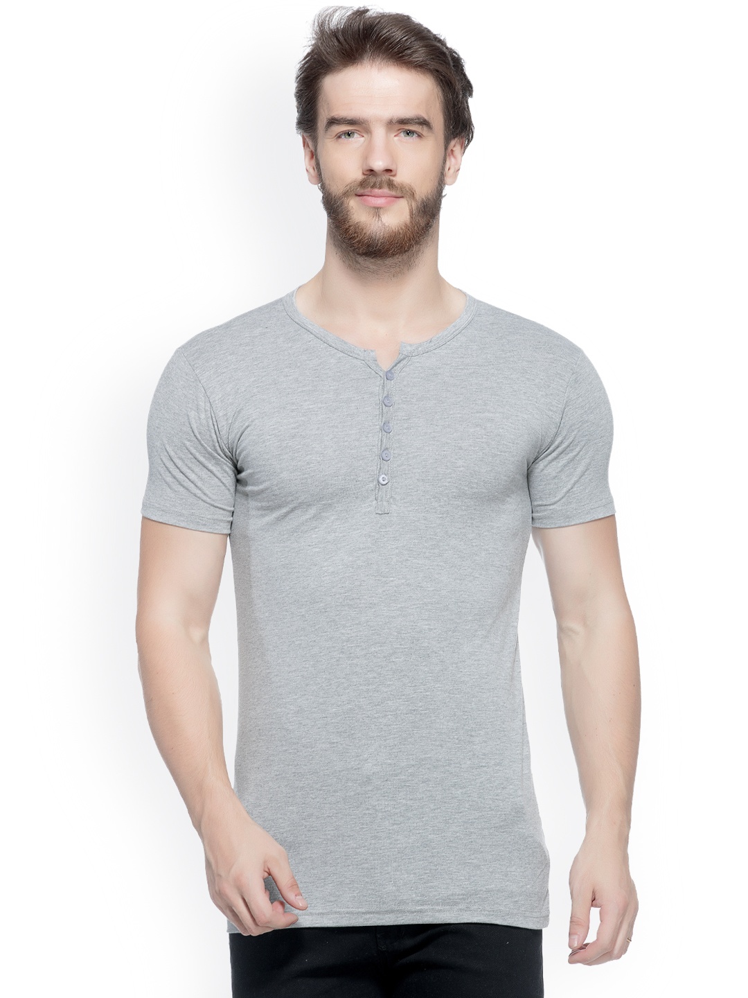 

Tinted Men Grey Solid Henley Neck T-shirt