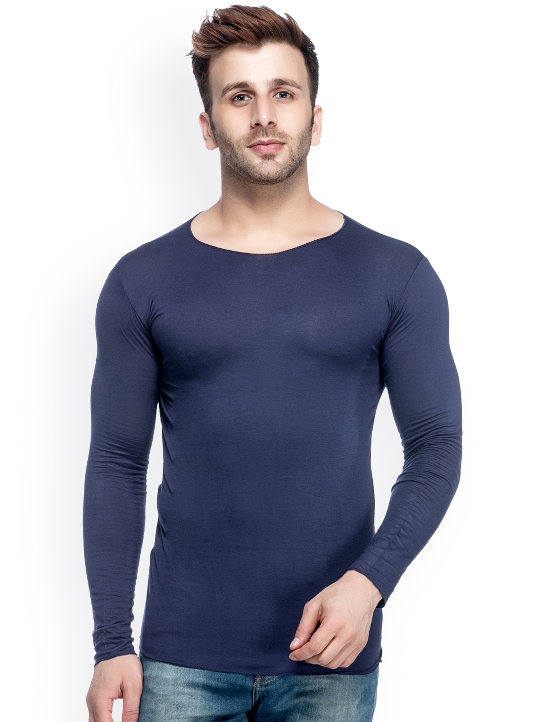 

Tinted Men Navy Blue Solid Round Neck T-shirt