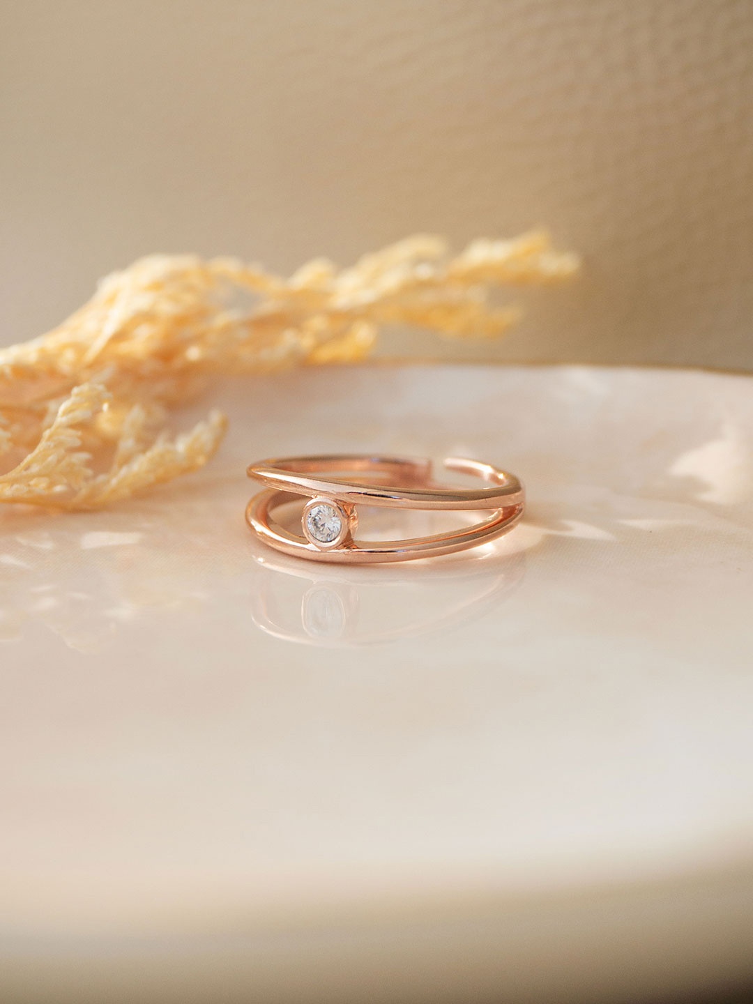 

MANNASH 925 Sterling Silver 18kt Rose Gold Rhodium Plated CZ-Studded Finger Ring