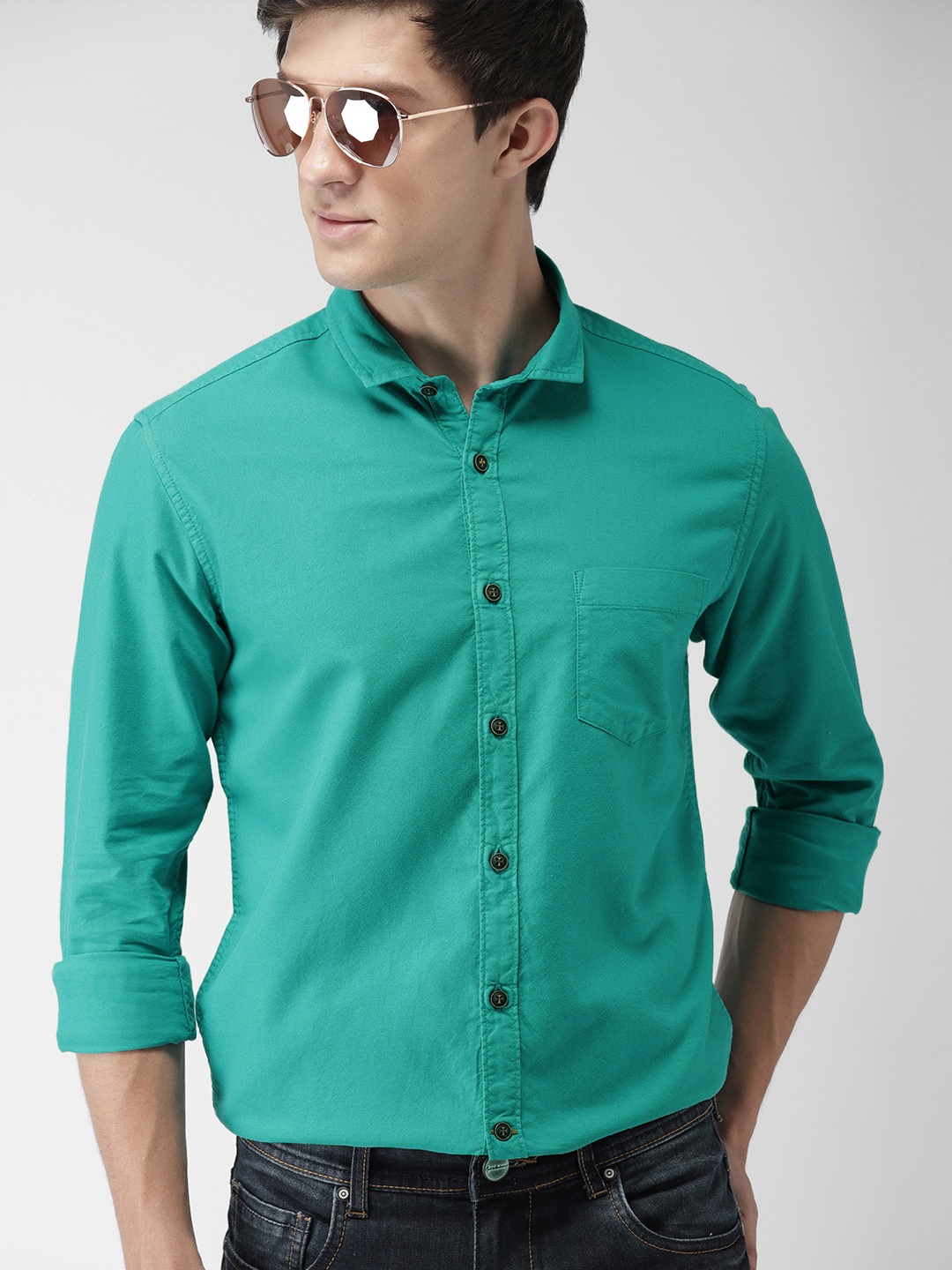 

Mast & Harbour Men Green Slim Fit Solid Casual Shirt