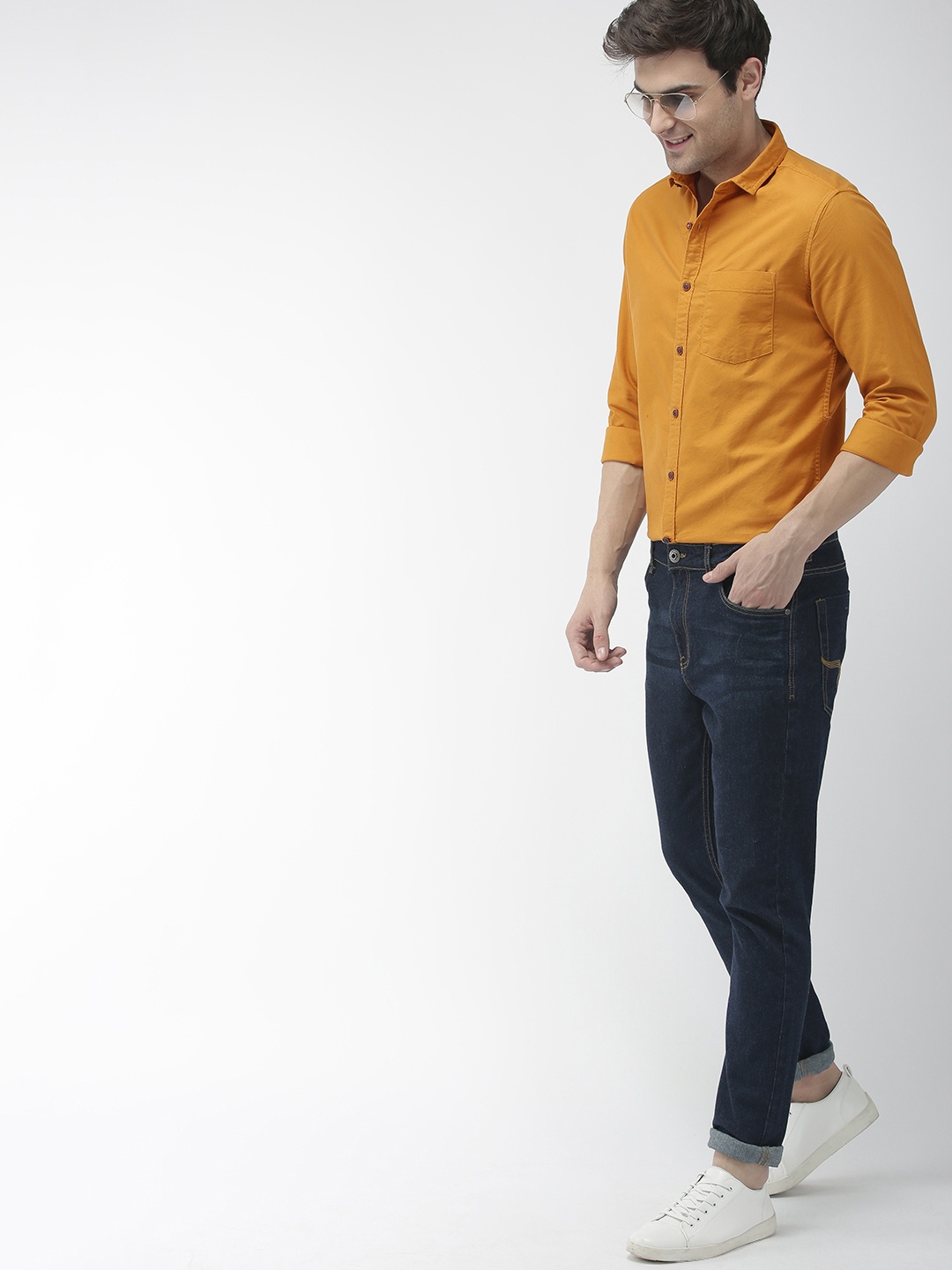 

Mast & Harbour Men Mustard Yellow Slim Fit Solid Casual Shirt