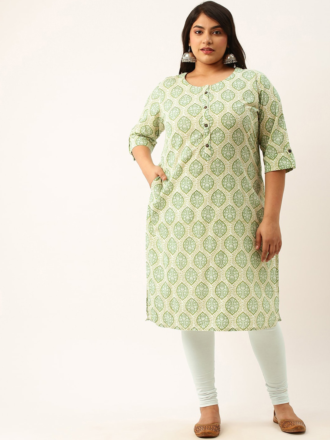 

Zola Plus Ethnic Motifs Printed Straight Kurta, Green