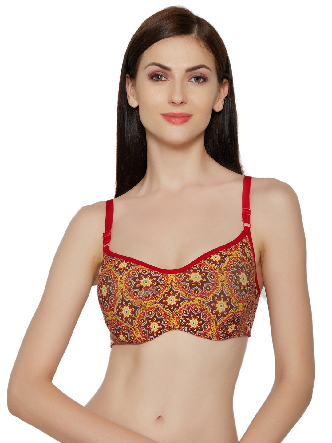

Inner Sense Red & Brown Printed Underwired Lightly-Padded Sustainable T-shirt Bra