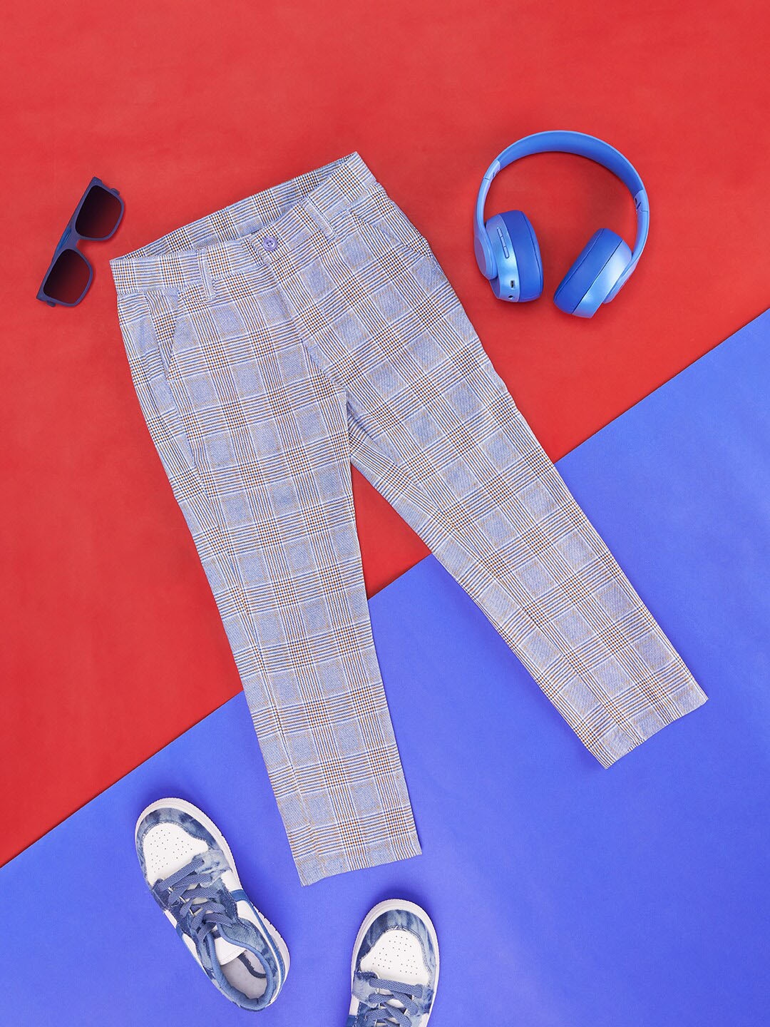 

Pantaloons Junior Boys Checked Cotton Trousers, Grey