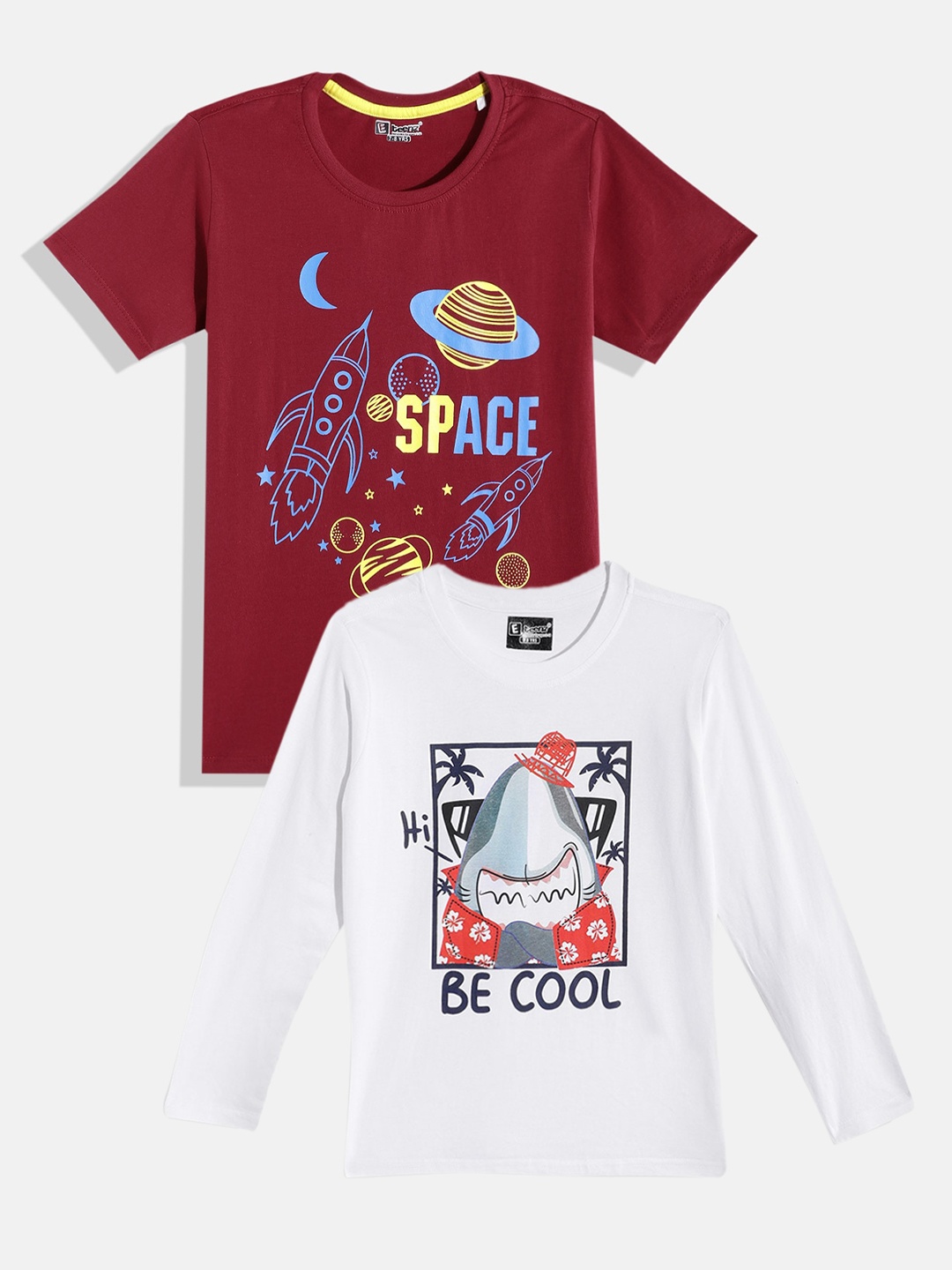 

Eteenz Boys Pack Of 2 Printed Pure Cotton T-Shirts, White
