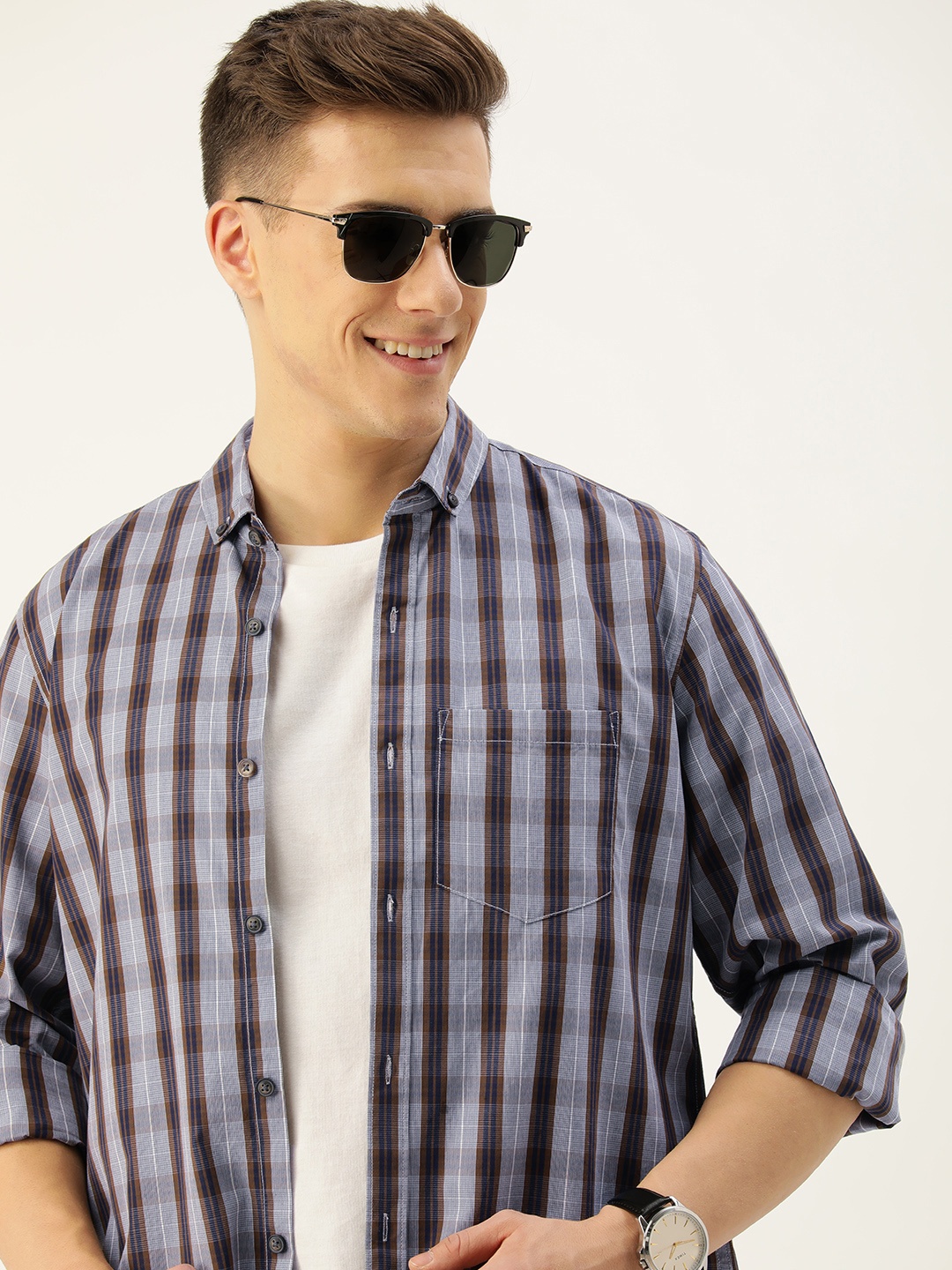 

Mast & Harbour Men Classic Slim Fit Tartan Checks Opaque Casual Shirt, Brown