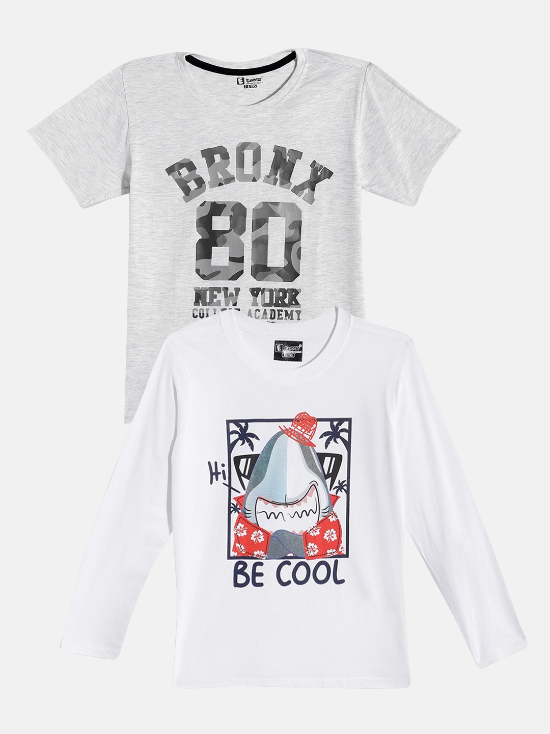 

Eteenz Boys Pack Of 2 Printed Pure Cotton T-Shirts, White