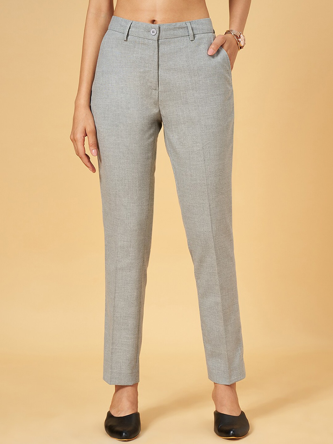 

Annabelle by Pantaloons Women High-Rise Formal Trousers, Grey