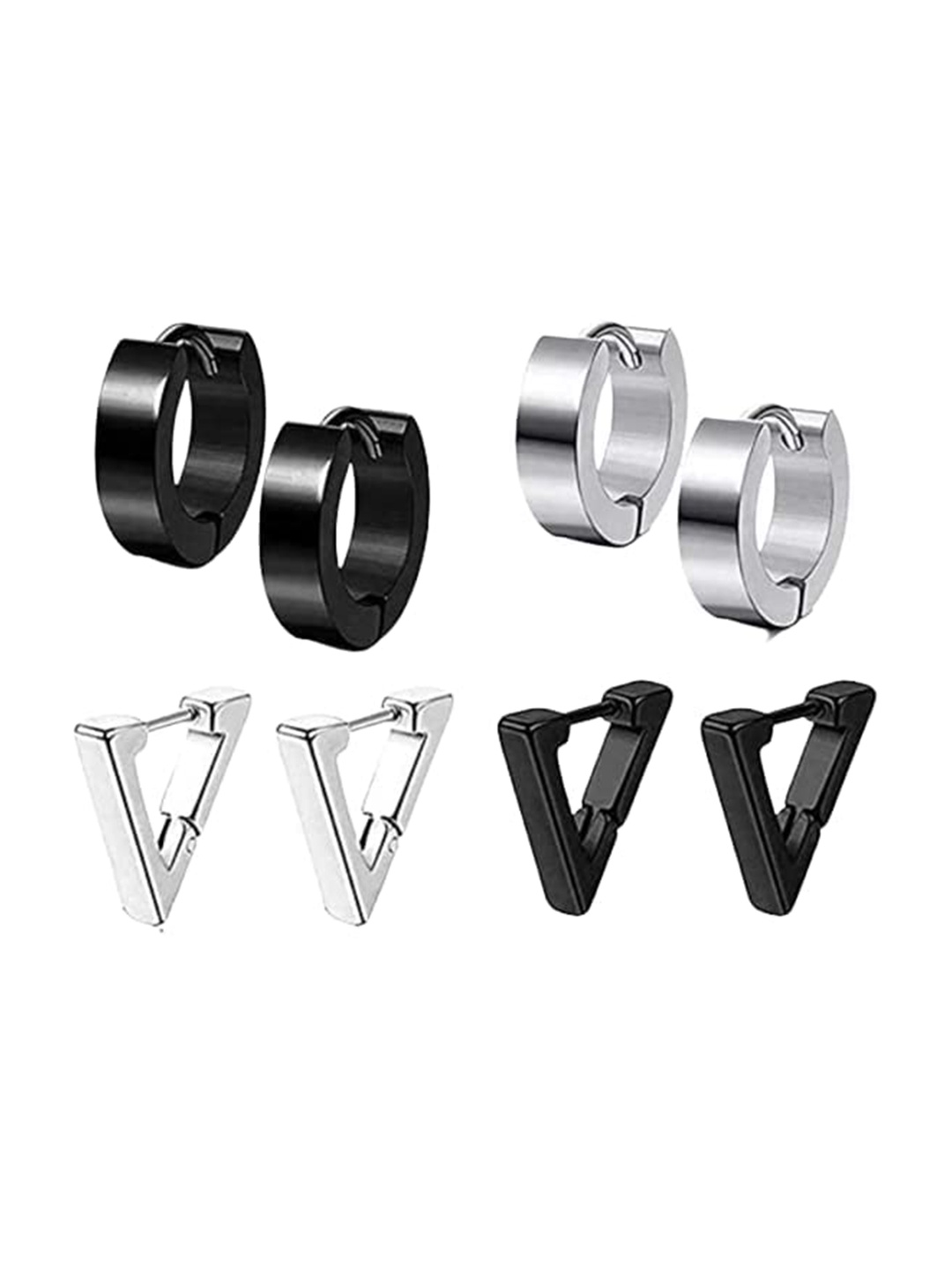 

KRYSTALZ Men Set Of 3 Silver-Plated Geometric Stud Earrings