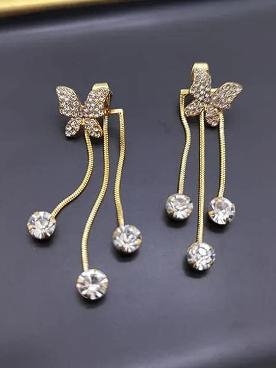 

KRYSTALZ Gold-Plated Zircon Studded Contemporary Drop Earrings