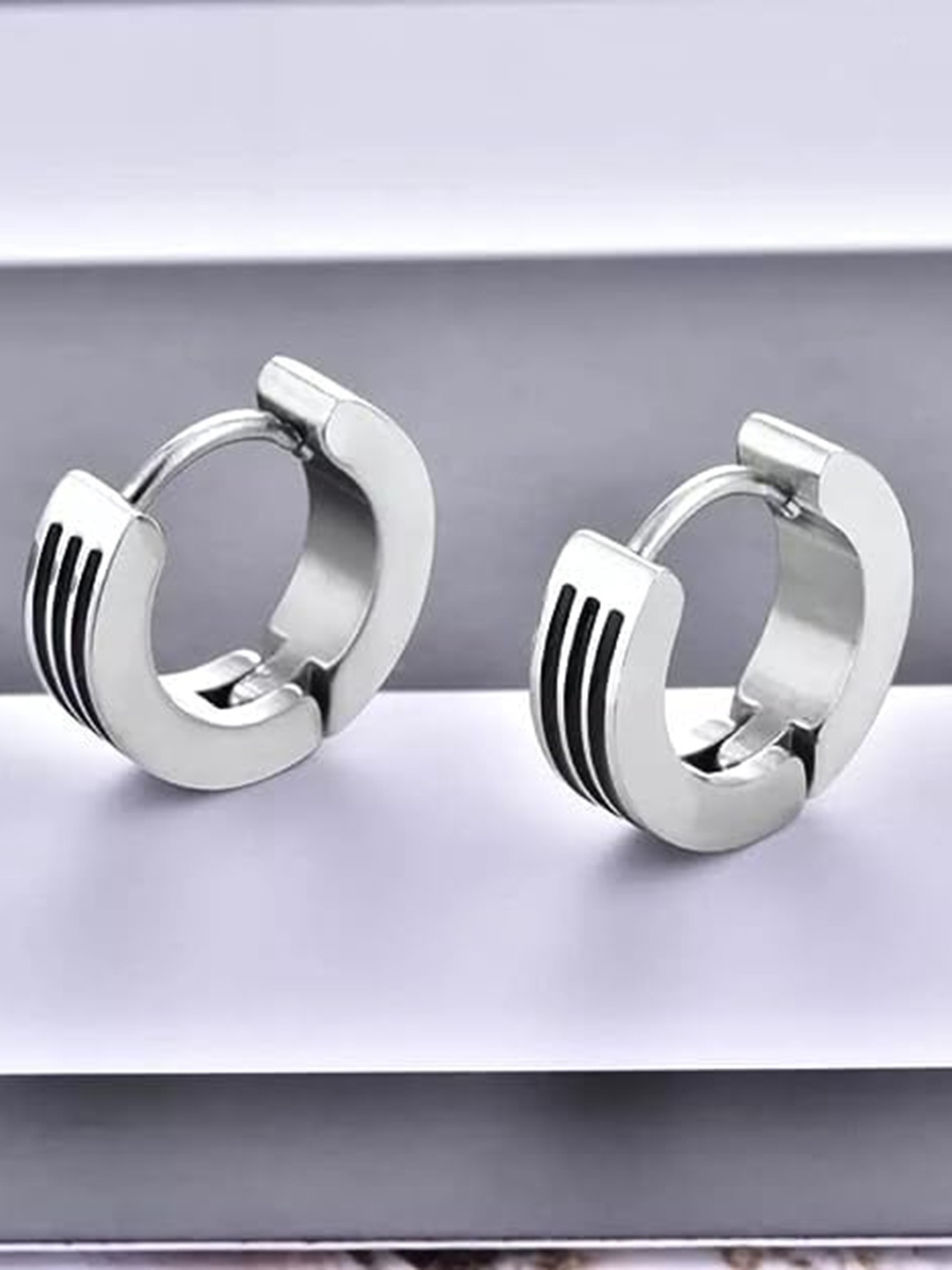 

KRYSTALZ Unisex Set Of 3 Silver-Plated Circular Hoop Earrings