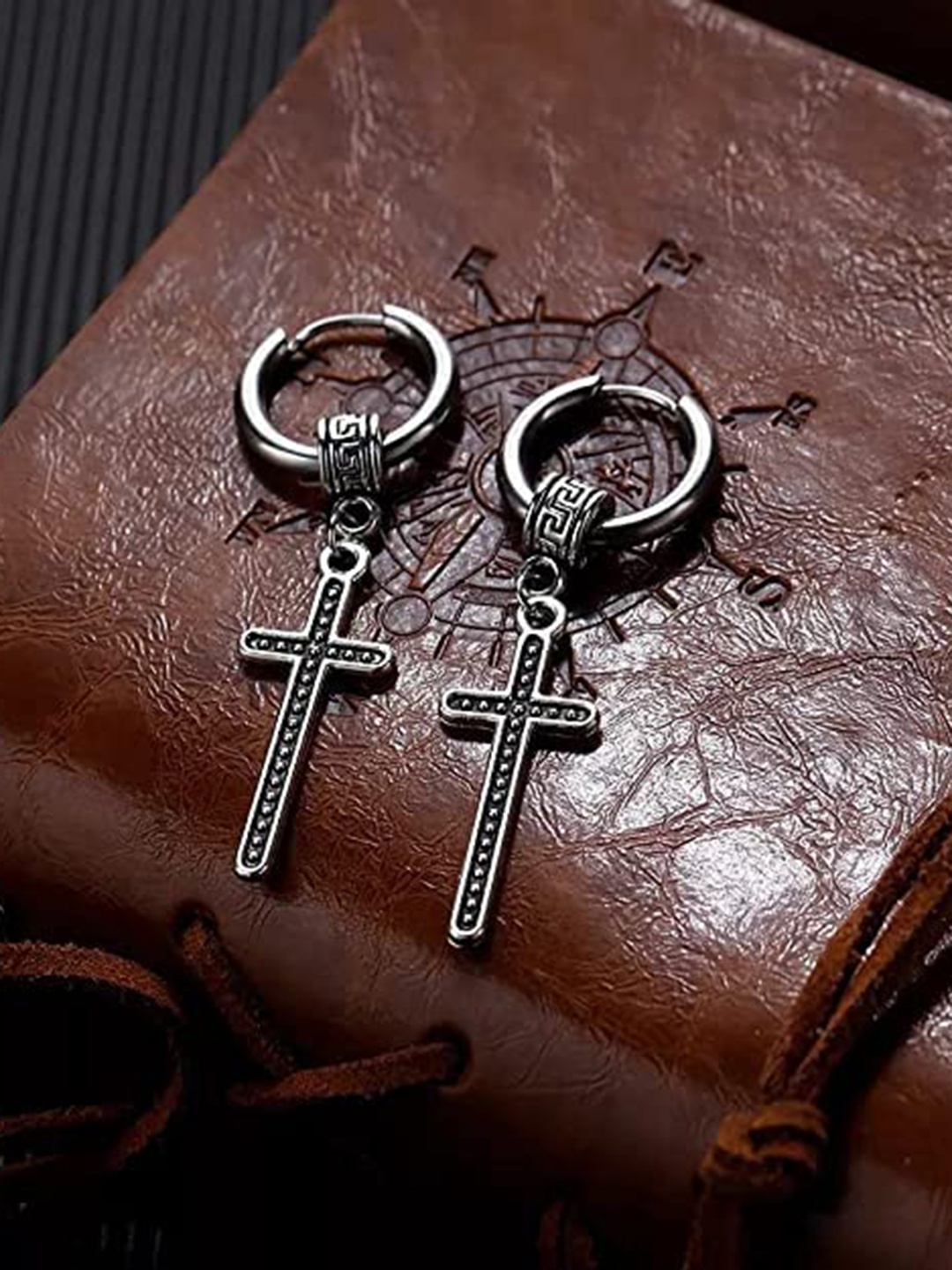 

KRYSTALZ Unisex Silver-Plated Cross Drop Earrings