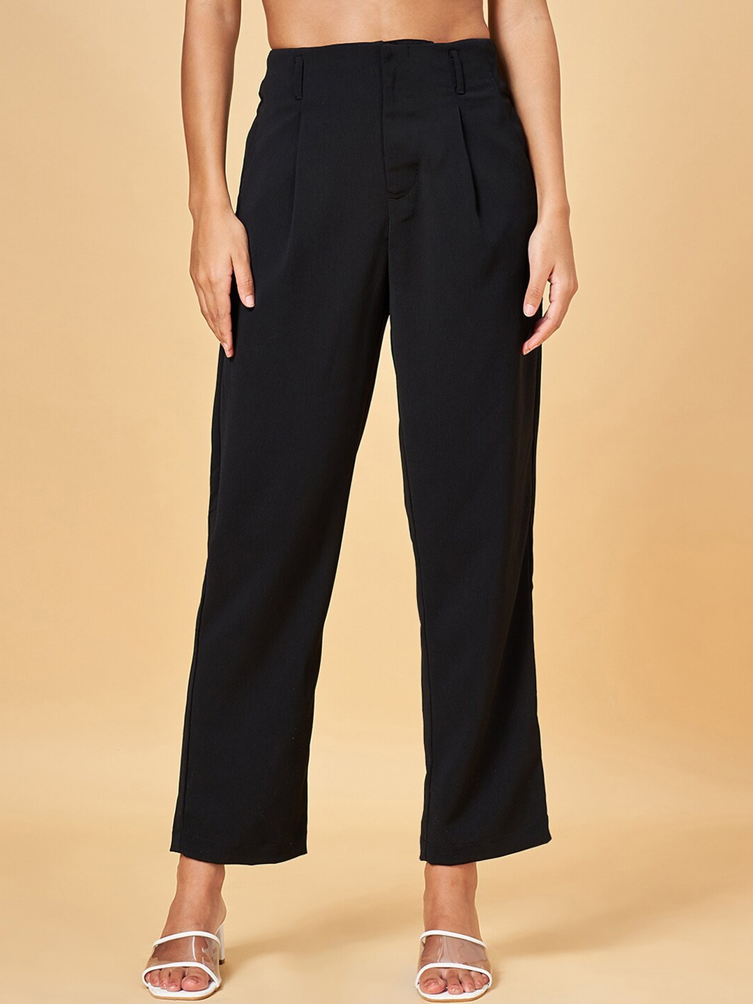 

Honey by Pantaloons Women Regular Fit Parallel Trousers, Black