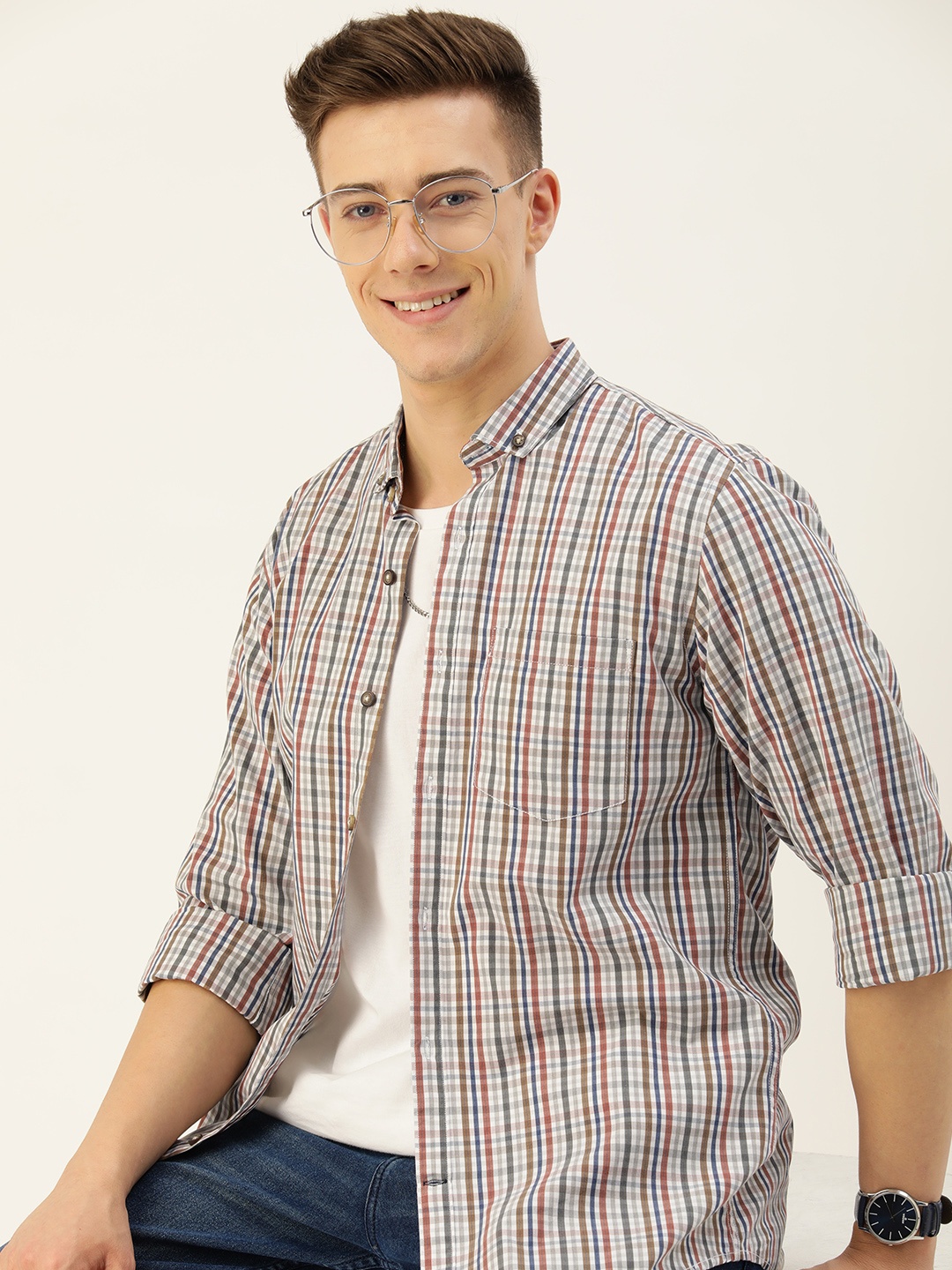 

Mast & Harbour Men Classic Slim Fit Tartan Checks Opaque Casual Shirt, Multi
