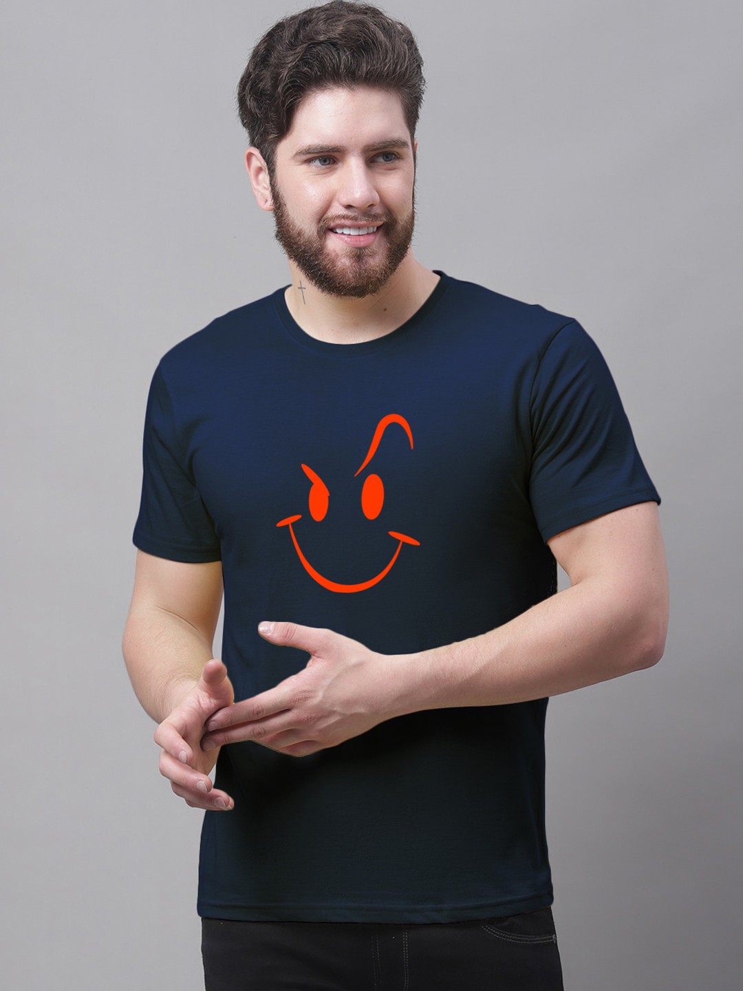 

Friskers Graphic Printed Round Neck Cotton T-shirt, Navy blue
