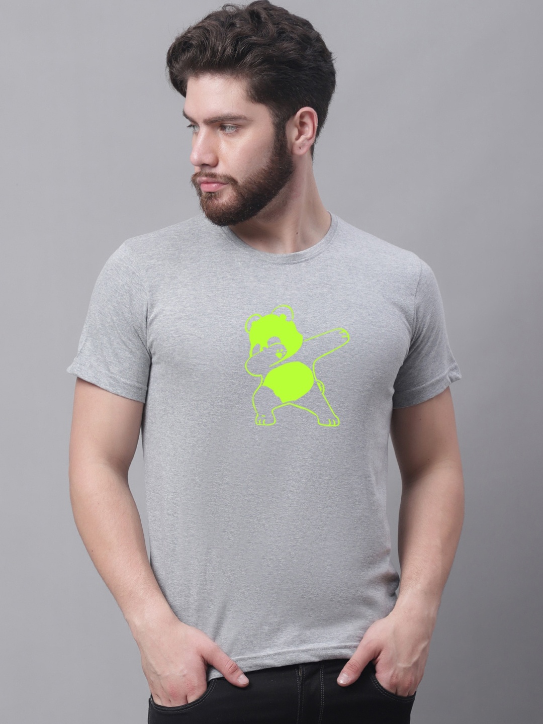 

Friskers Printed Round Neck Cotton T-shirt, Grey