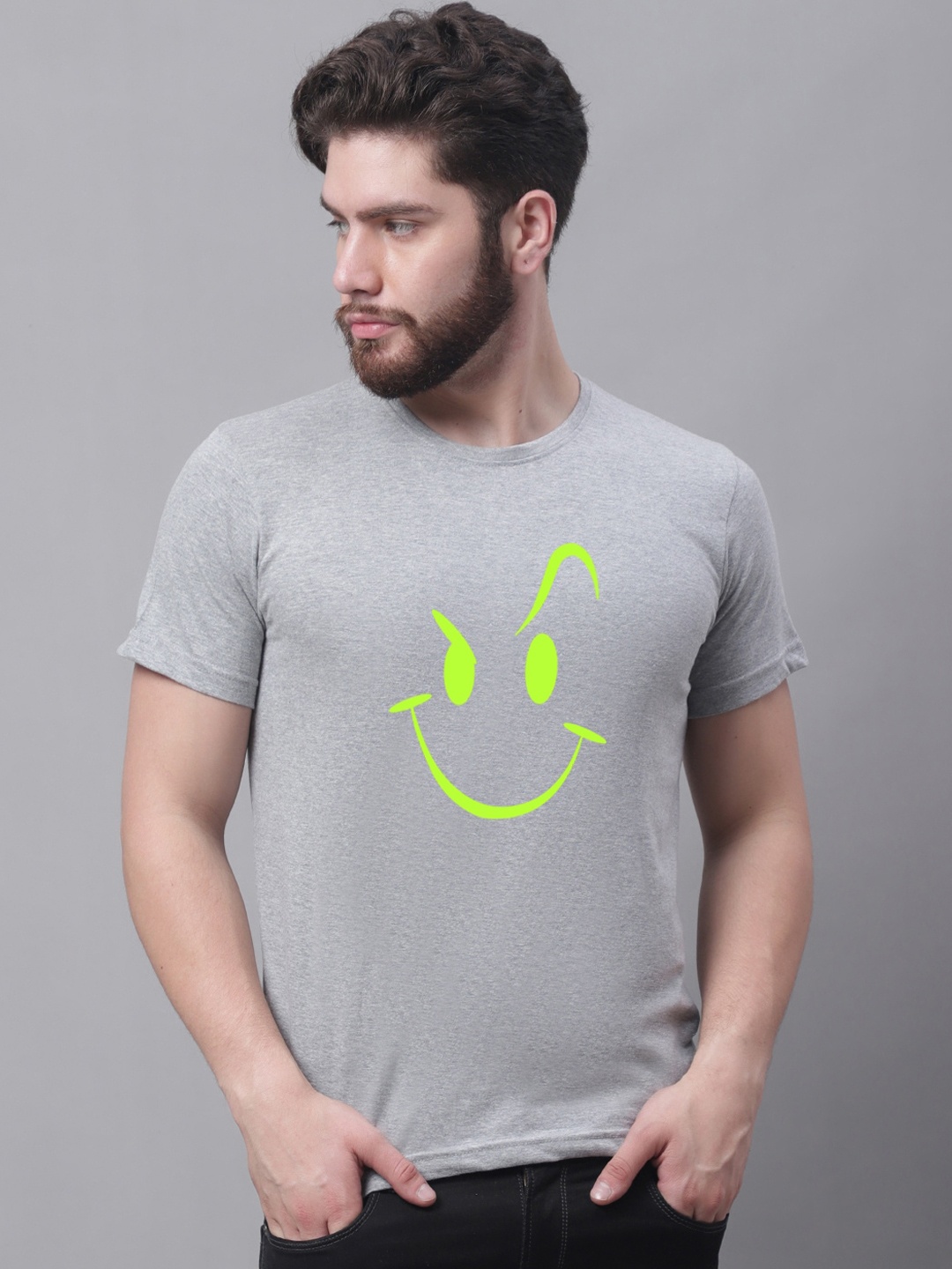 Friskers Graphic Printed Round Neck Cotton T-shirt, Grey