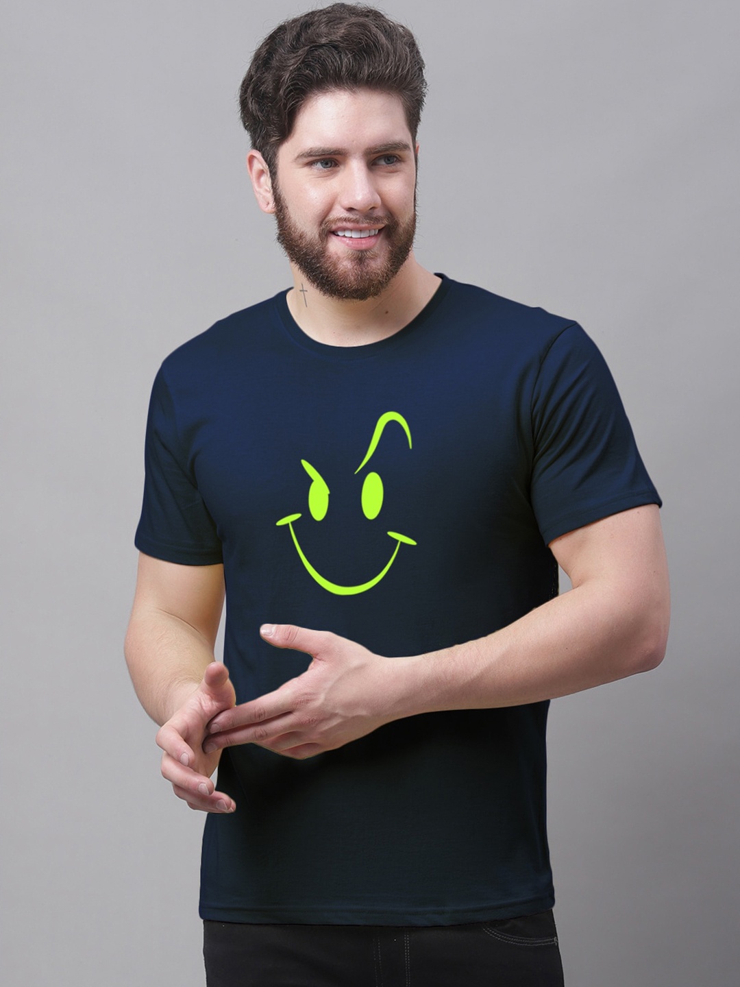 

Friskers Graphic Printed Round Neck Cotton T-shirt, Navy blue