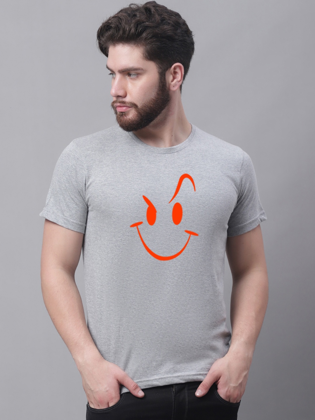 

Friskers Graphic Printed Round Neck Cotton T-shirt, Grey
