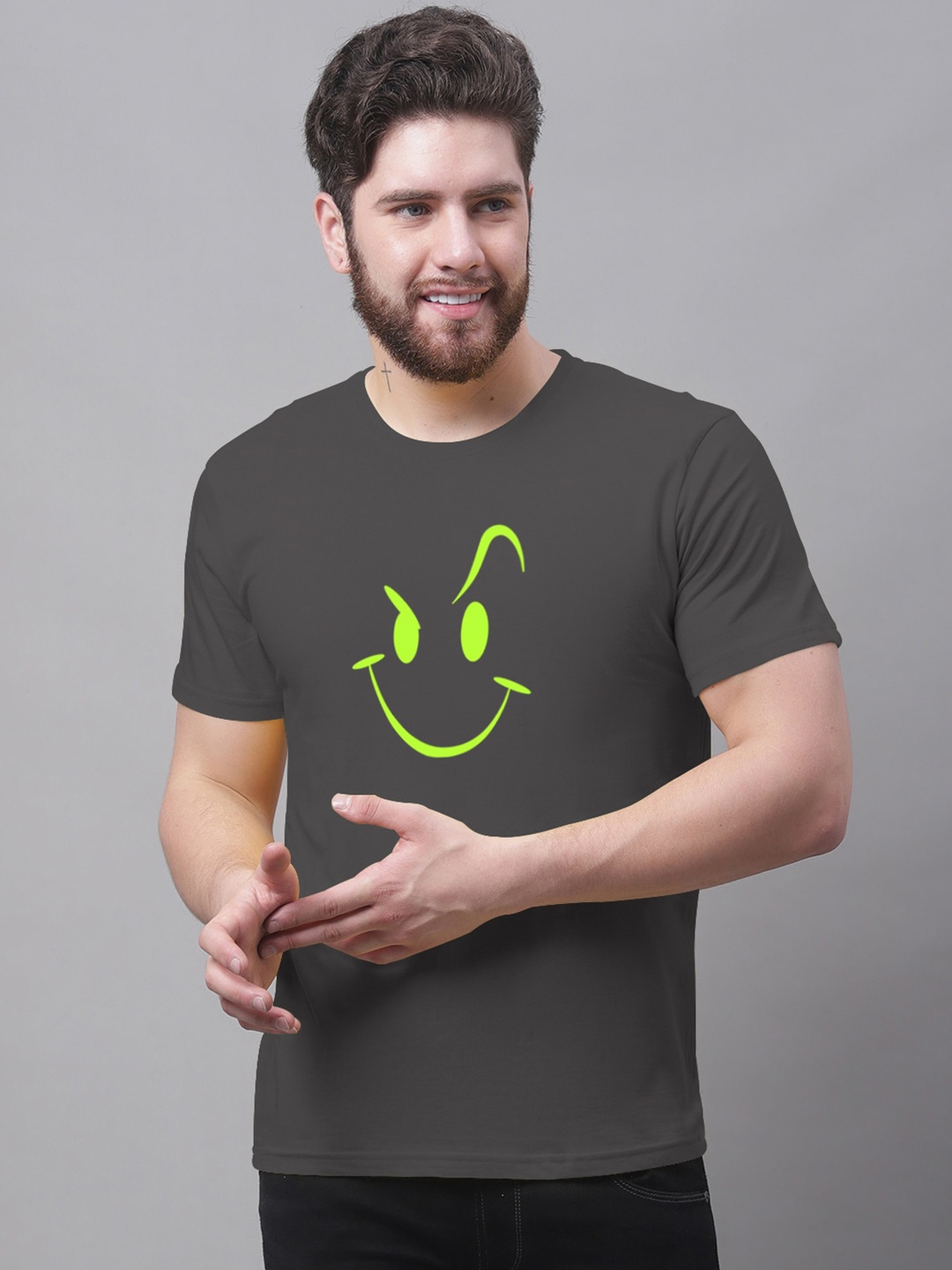 

Friskers Graphic Printed Round Neck Cotton T-shirt, Grey