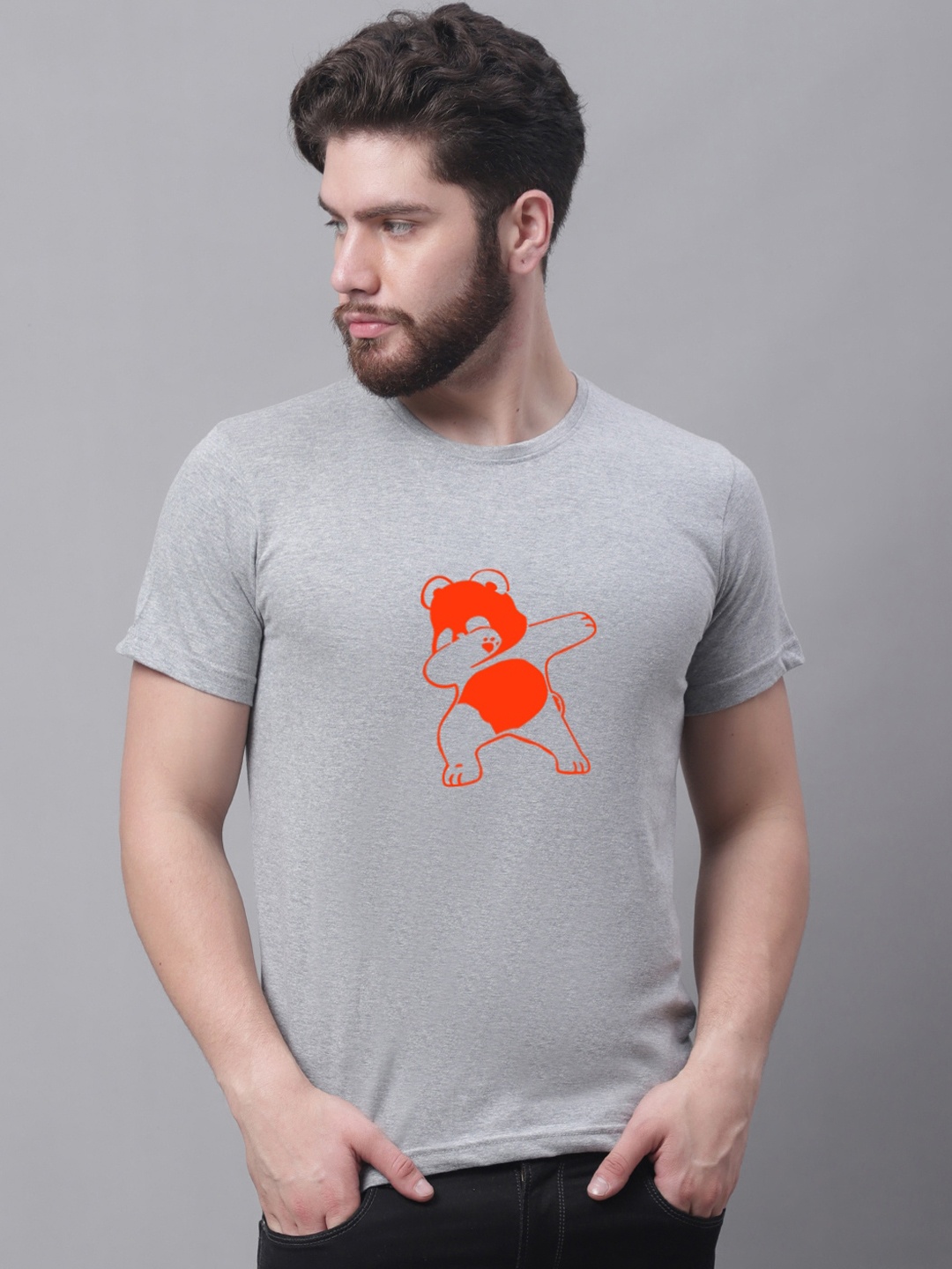 

Friskers Graphic Printed Round Neck Cotton T-shirt, Grey
