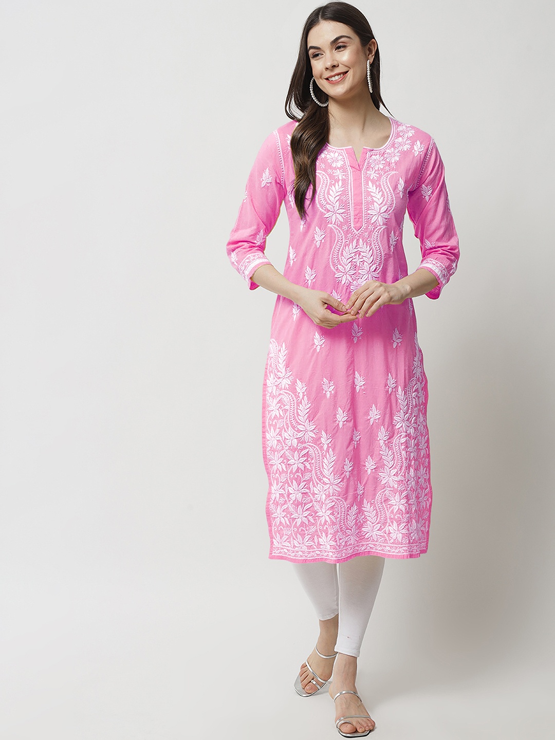 

Ethnava Ethnic Motifs Embroidered Cotton Straight Kurta, Pink