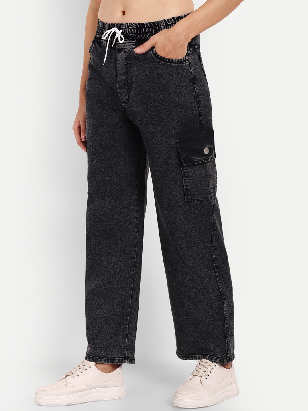 

BROADSTAR Women Smart Wide Leg High-Rise Stretchable Jeans, Black