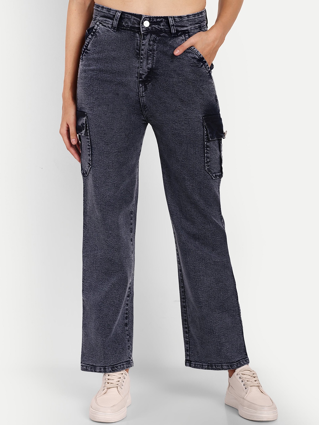 

BROADSTAR Women Smart Wide Leg High-Rise Stretchable Jeans, Navy blue